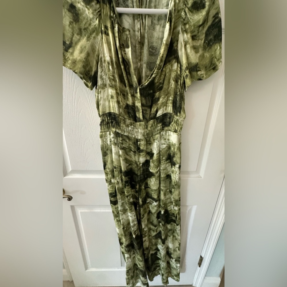 Anthropologie Somerset Wide Leg Jumpsuit Green Abstract Print Size S